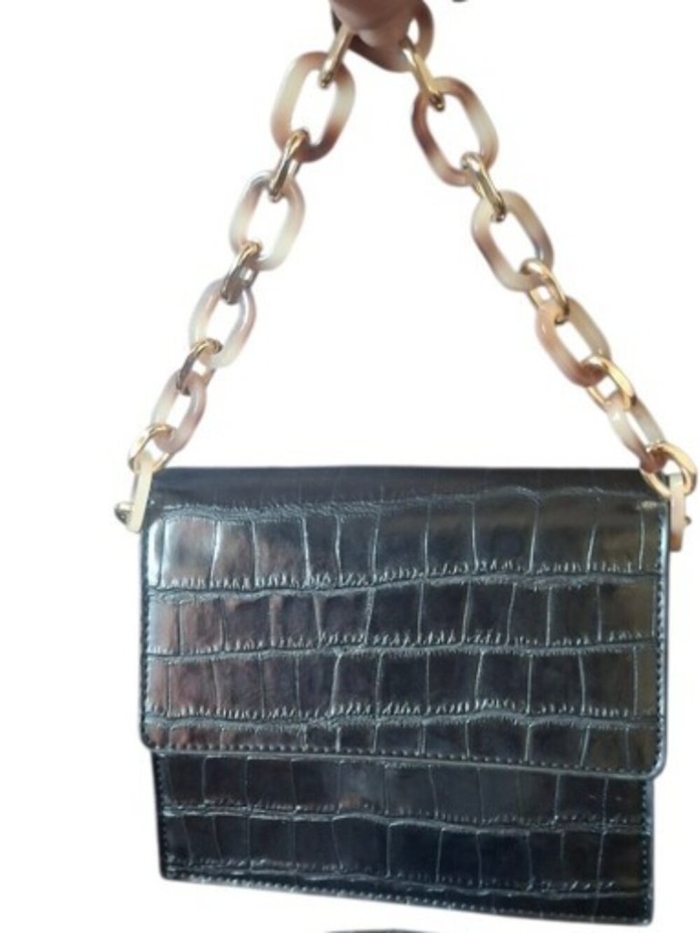 Black Mini Croc Embossed Handbag with Crossbody Strap
